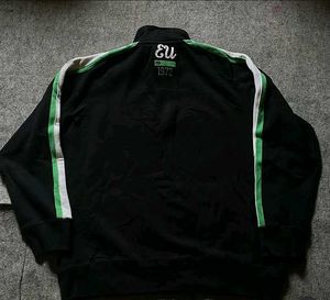 Black Track Jacket with Green Stripes
