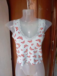 Cute Butterfly Print Cropped Tank Top