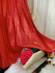 Vibrant Red Pleated Maxi Skirt