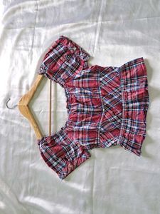 Trendy Plaid Puff Sleeve Top