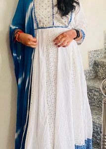 Elegant White &amp; Blue Ethnic Anarkali Suit