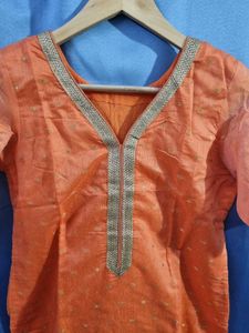 Orange Kurta Set with Embellishments