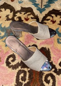 Party Wear Silver Block Heels