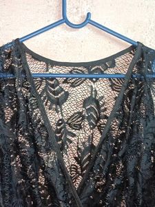 Black Lace Cold Shoulder Mini Dress Sheer