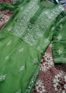 Embroidered Green Kurta with Mirror Work