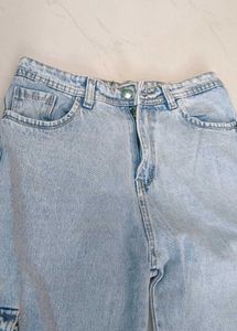 Light Blue Cargo Wide Leg Jeans