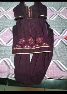 Purple colour suit with Dupatta