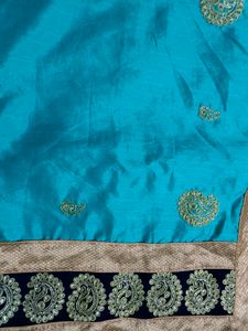 Saree Sea Blue Colour Without Blouse 2 Time Used Only
