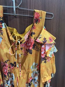 Mustard Floral Cold Shoulder Maxi Dress