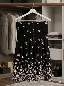 Black Floral Strapless Tube Dress 🖤
