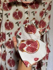Pomegranate Print Cotton Button-Up Shirt