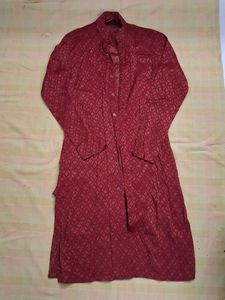 Men's Red Brocade Kurta