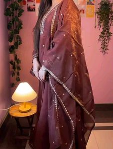 Elegant Brown Kurta Set with Dupatta