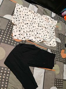 Chic Black Bird Print Top Nd pants set