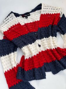 Striped Crochet Knit Cardigan
