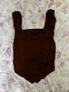 Brown Ribbed Corset Top
