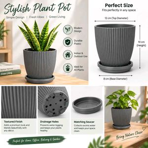 🌿 Stylish Ribbed Plant Pot with Saucer(SET OF5)