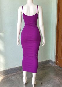 Purple Ribbed Spaghetti Strap Dress