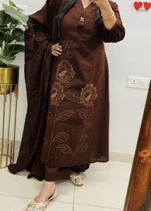 Elegant Brown Kurta Set with Dupatta