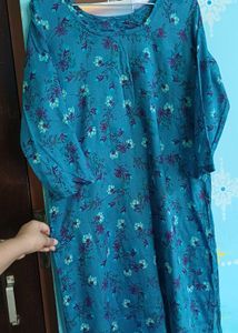 Teal Blue Floral Print Kurta