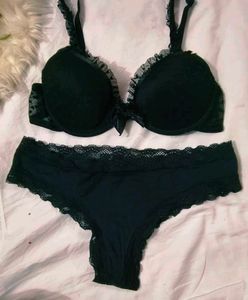 Black Lace Trim Bra & Panty Set