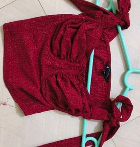 Chic Red Smocked Crop Top