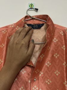 Men's Peach Printed Kurta