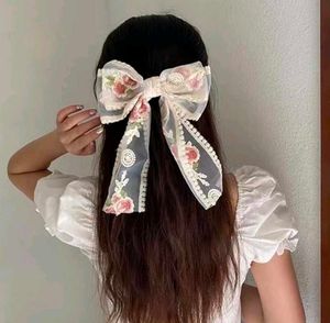 Floral Embroidered Hair Bow Clip