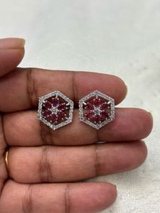 Hexagonal Gemstone Stud Earrings