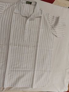 Men's Striped Kurta white n Silver