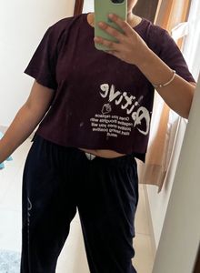 Purple Solid Crop Top For Women