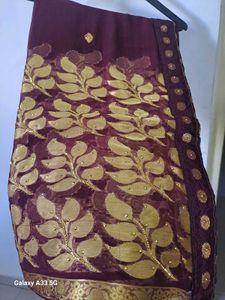 WINE COLOUR saree with Fancy work blouse