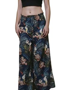 Tropical Print Wide Leg Pants