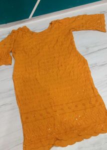 Elegant mustard Chikankari Kurta