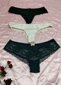 Lace Trim Thong Panties (3-Pack)