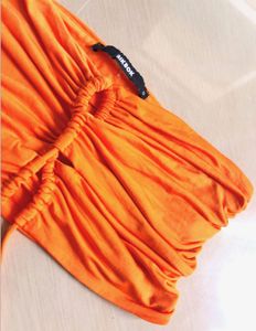 Orange Halter Neck Ruched Crop Top