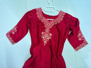 Embroidered Red Kurta set