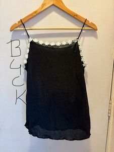 Beautiful Black Floral Lace Trim Top