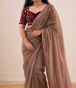 Elegant Sequinned Saree With Velvet Blouse