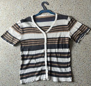 Striped Button-Up Short Sleeve Top