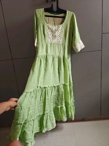 Chic Lime Green Tiered Embroidered Gown