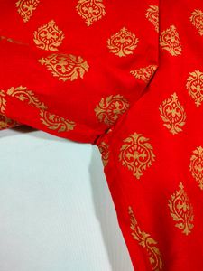 Red With Gold Ethnic Print Kurta Pants (Women's)