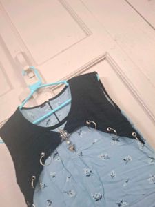 💥Blue Floral Dress with Vest