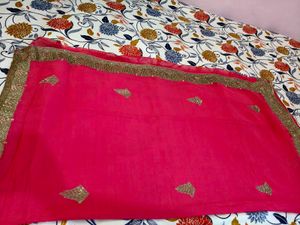 Vibrant Pink Saree with Embellished Border