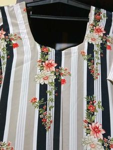 Floral Striped Kurta with elastic waist salwar