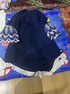 Navy Blue Kurta with White Flared Pants