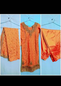Orange Embroidered Kurta Set with Dupatta