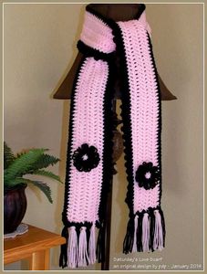 Pink & Black Crocheted Scarf