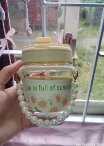 Cute Water Bottle with Pearl Strap