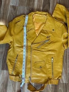 Yellow Faux Leather Biker Jacket
